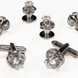 Crystal in Silver Love knot studs and links