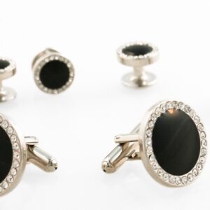 Black round enamel with CZ border and silver edge
