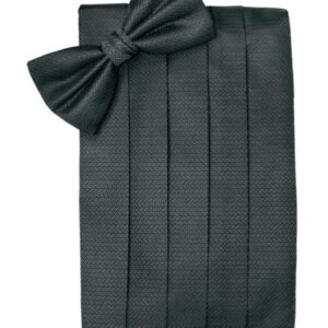 Asphalt Herringbone Cummerbund and Tie