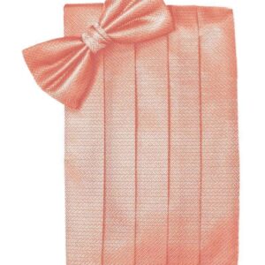 Coral Herringbone Cummerbund and Tie