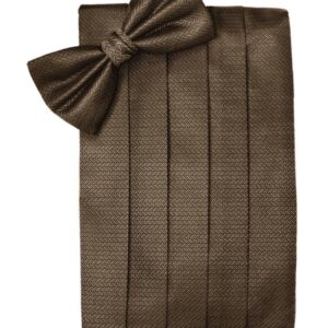 Espresso Herringbone Cummerbund and Tie