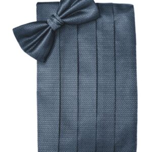 Haze Blue Herringbone Cummerbund and Tie