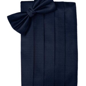 Navy Herringbone Cummerbund and Tie