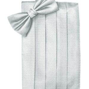 Platinum Herringbone Cummerbund and Tie