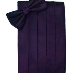 Plum Herringbone Cummerbund and Tie