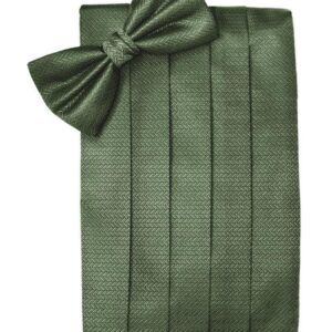 Sage Herringbone Cummerbund and Tie