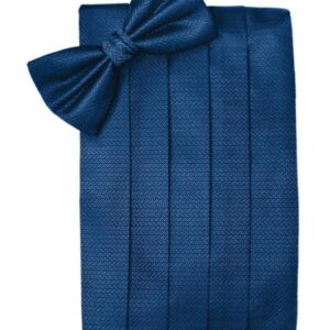 Sapphire Herringbone Cummerbund and Tie