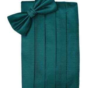 Teal Herringbone Cummerbund and Tie