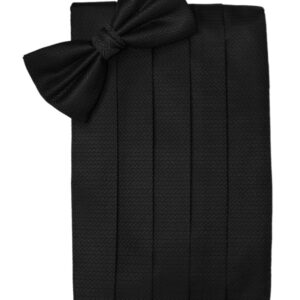 Black Herringbone Cummerbund and Tie