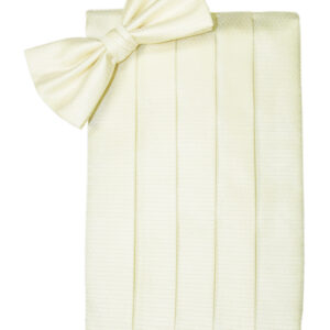 Ivory Herringbone Cummerbund and Tie