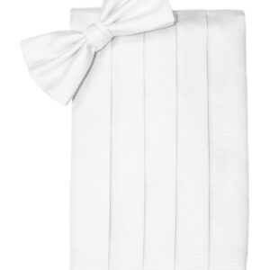 White Herringbone Cummerbund and Tie