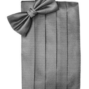 Silver Herringbone Cummerbund and Tie