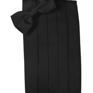 Black Solid Satin Cummerbund and Tie