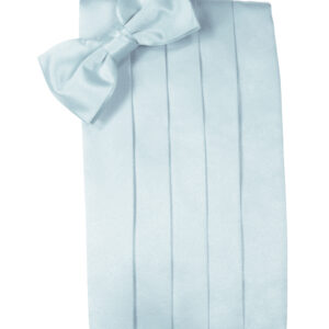 Light Blue Solid Satin Cummerbund and Tie
