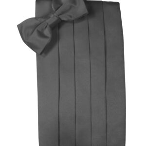 Pewter Solid Satin Cummerbund and Tie
