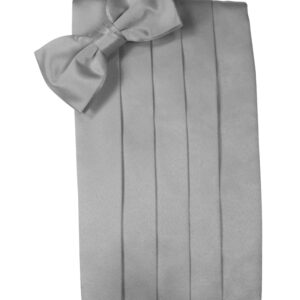 Silver Solid Satin Cummerbund and Tie