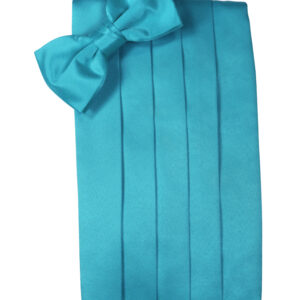 Turquoise Solid Satin Cummerbund and Tie