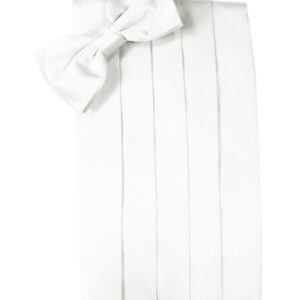 White Solid Satin Cummerbund and Tie