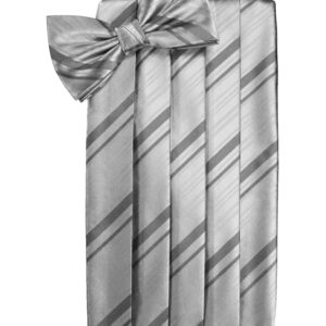 Silver Striped Cummerbund and Tie