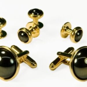 Hematite Dome with gold trim studs and links