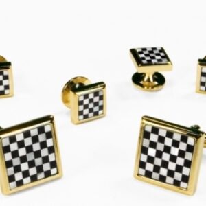 Black and white square onyx and mother of pearl with gold trim studs and links