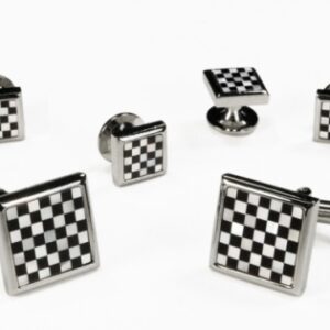 Black and white square onyx and mother of pearl with silver trim studs and links