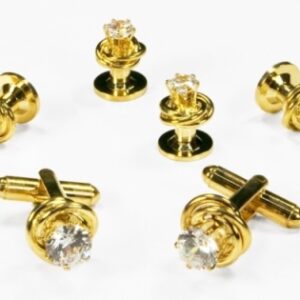 Crystal in Gold Love knot studs and links