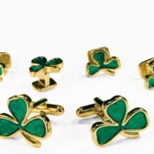 Gold Irish Clovers studs and links