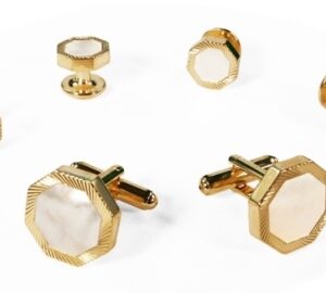 White Octagon Mother of Pearl with gold ribbed edge