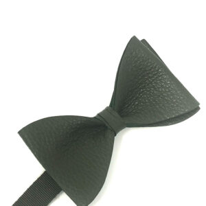 olive leather textured bow tie