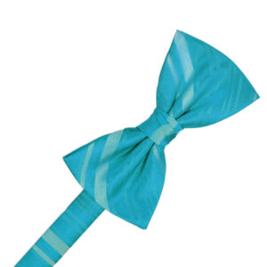 Turquoise Striped Satin Bow tie